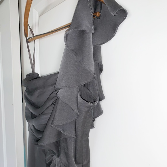 Grey One Shoulder Silk Dress - Picture 2 of 4
